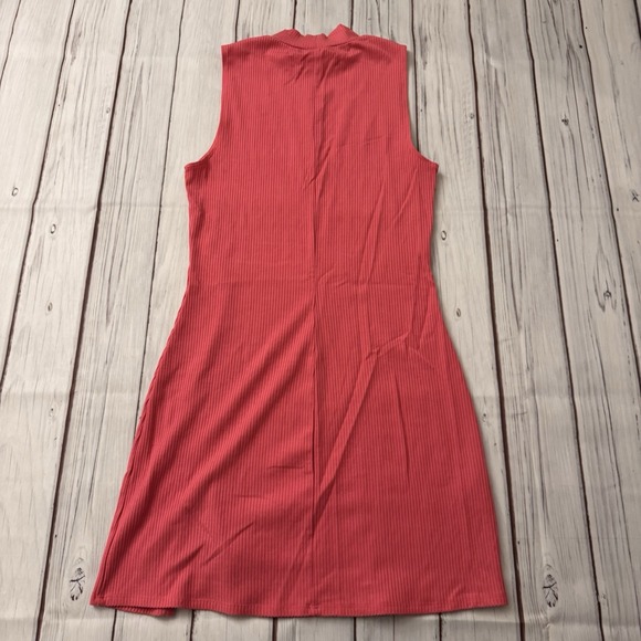 Reformation Ribbed Knit Mock Neck Sleeveless Front Slit Skylar Mini Dress Pink M - Picture 9 of 11